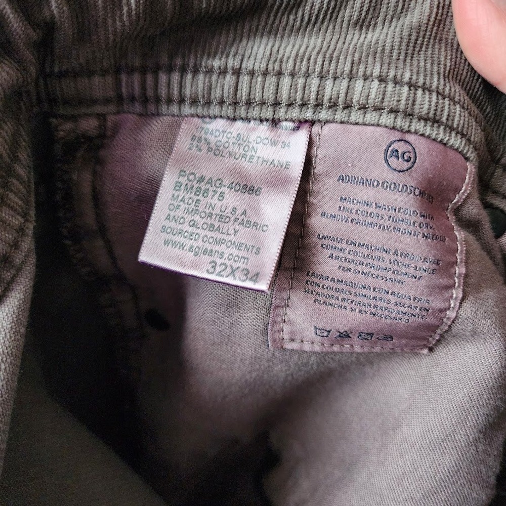 AG ADRIANO GOLDSCHMIED Everett Corduroy Pants Brown Slim‎ Straight 32x34 - Picture 6 of 11